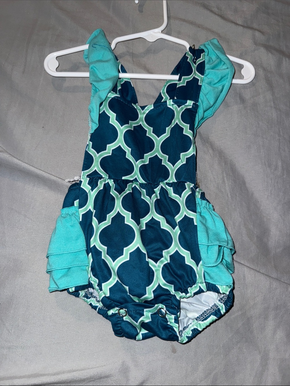 Turquoise & Navy Baby Girls One-Piece Romper